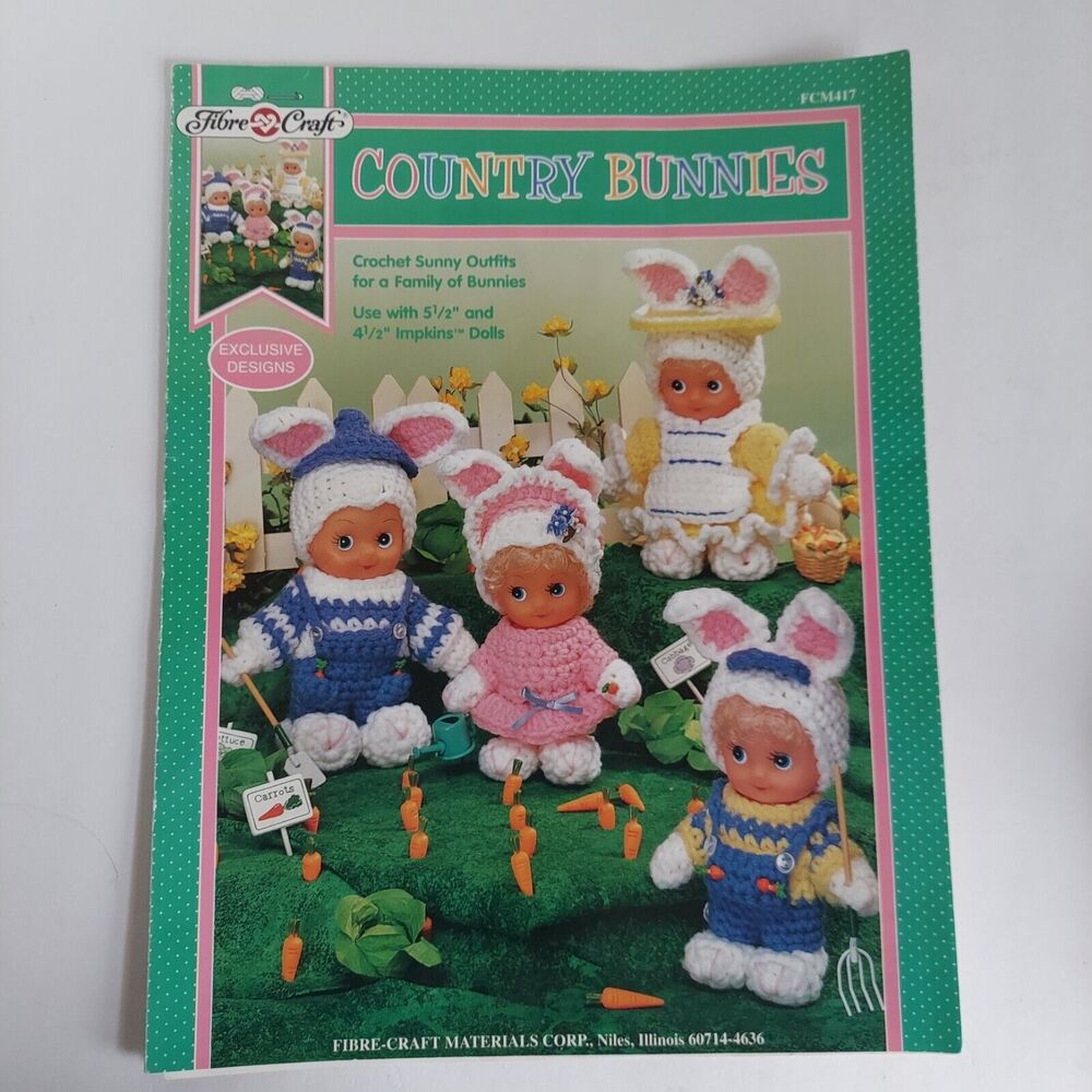 New Fibre Craft Impkins 5.5" Dolls 3319 & Vintage Crochet Pattern Book Lot of 5 - Picture 8 of 13